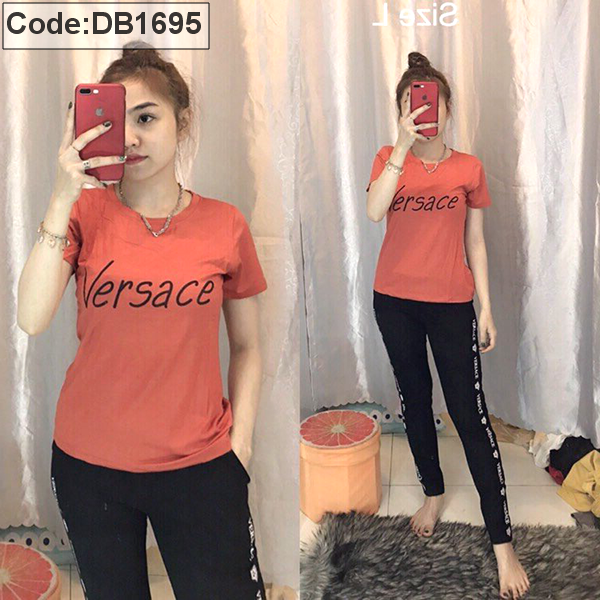 Set thun dẽo quần dài viền áo in chữ