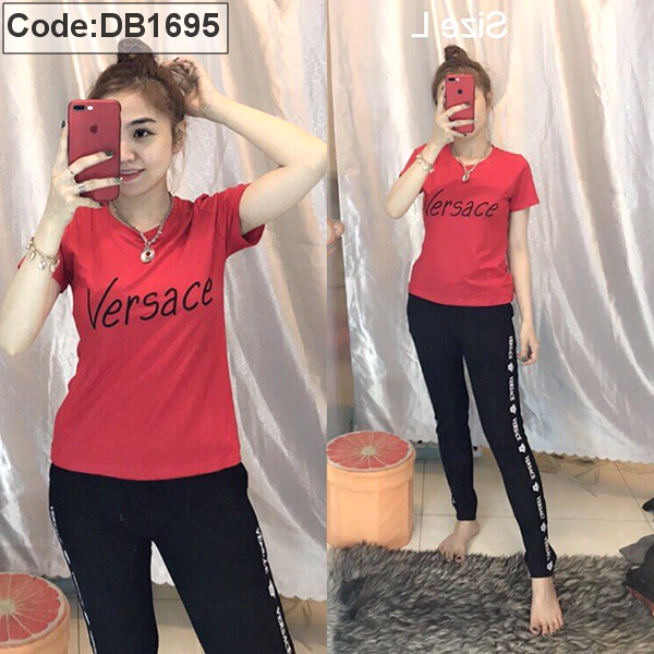 Set thun dẽo quần dài viền áo in chữ