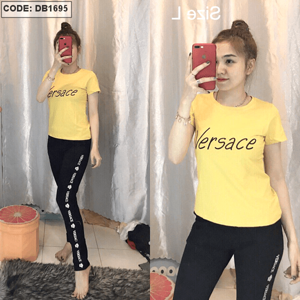 Set thun dẽo quần dài viền áo in chữ