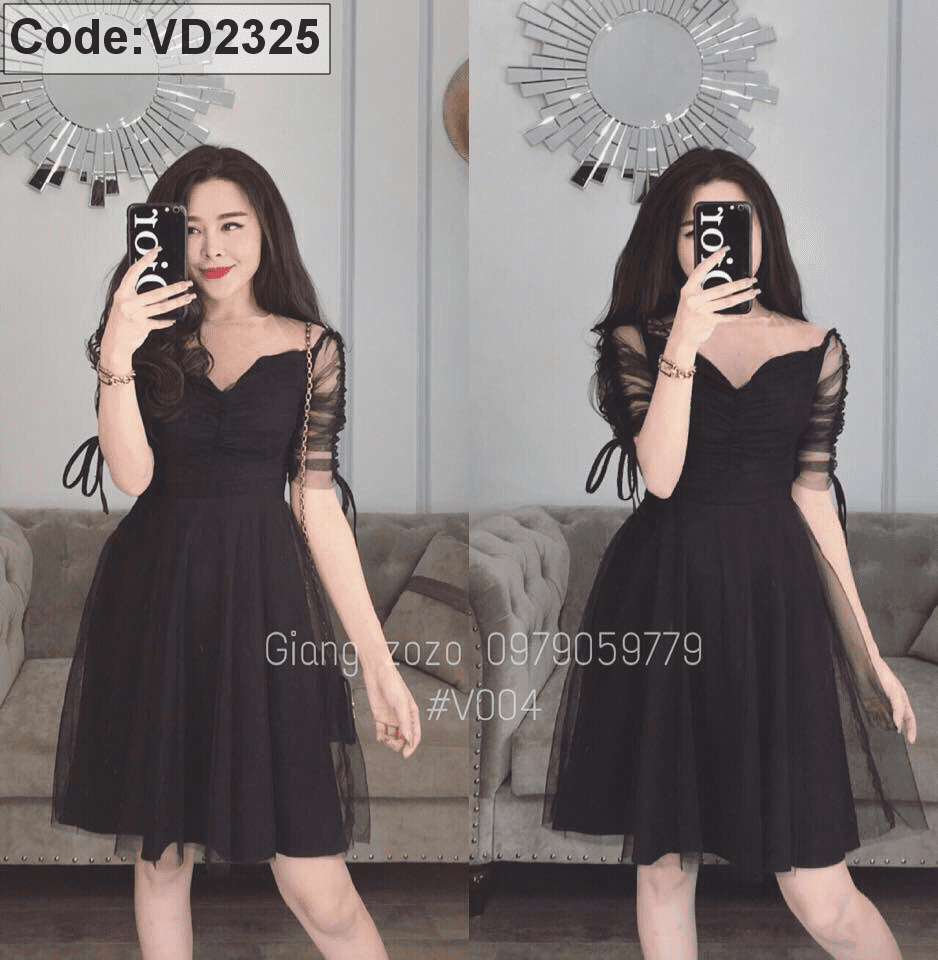 Váy xòe đen tay voan thiết kế độc đáo V1299  Thời Trang Tadi