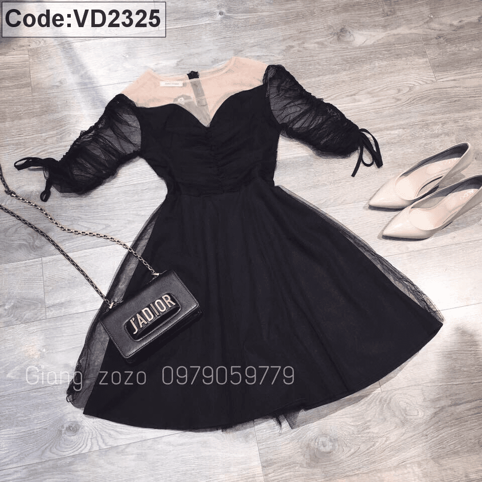 Váy xoè cổ tròn tiểu thư lila dress 2 màu đen và trắng