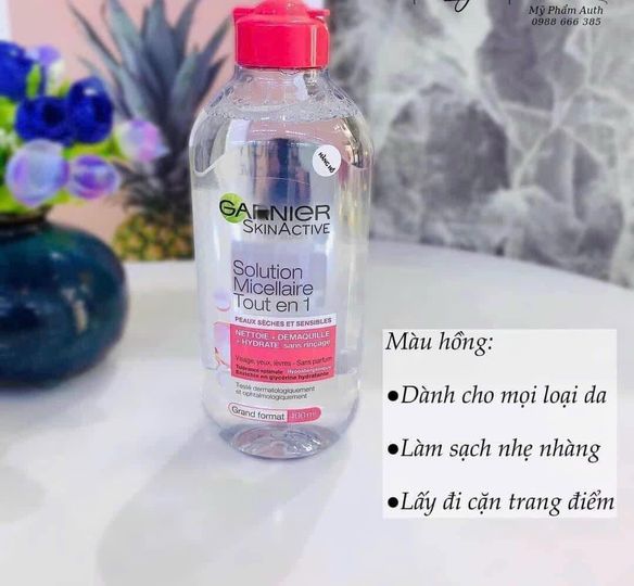 Nước tẩy trang Garnier Micellar Cleansing Water màu hồng  dành cho da nhạy cảm