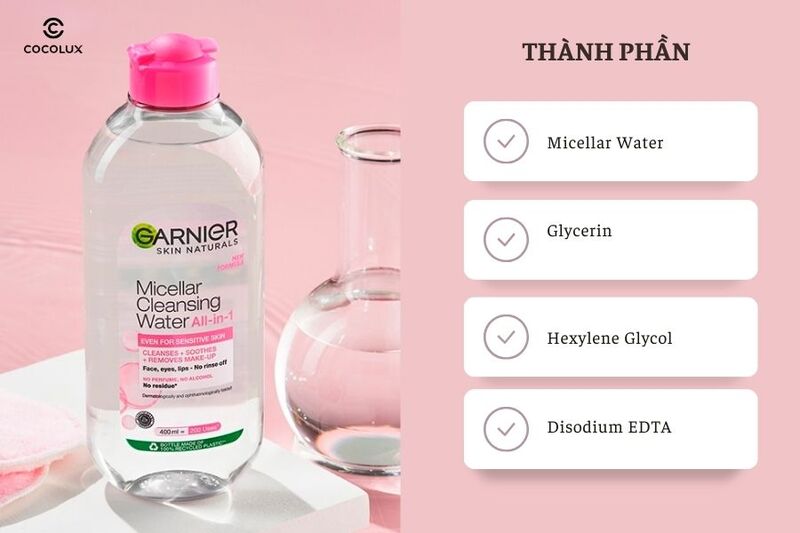 Nước tẩy trang Garnier Micellar Cleansing Water màu hồng  dành cho da nhạy cảm