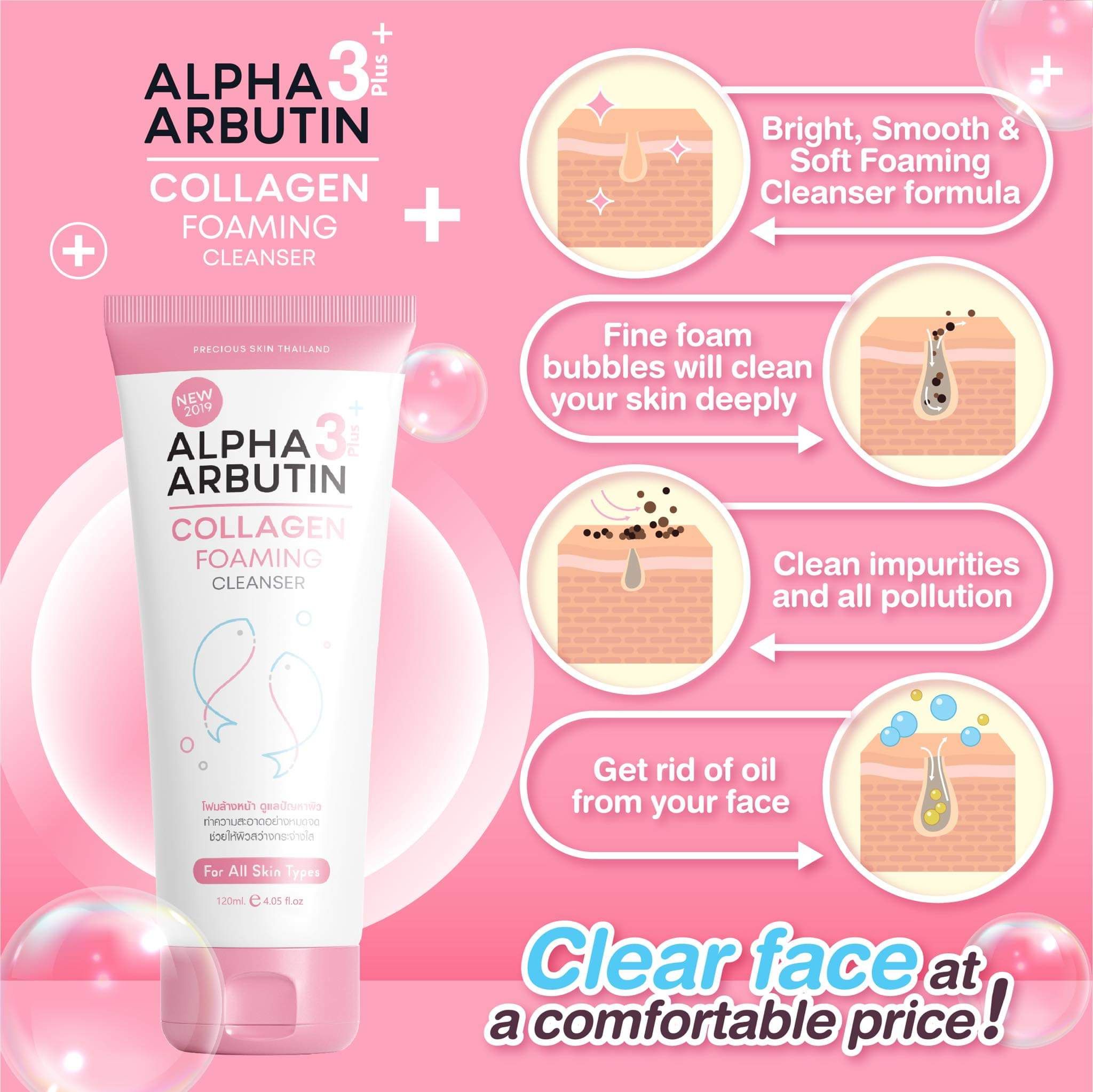 Sữa Rửa Mặt Trắng Da  Alpha Arbutin 3 Plus+ Precious Skin Thái Lan 120ml