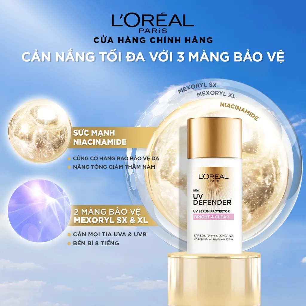 Kem Chống Nắng L’Oreal Paris UV Defender Bright & Clear UV Serum Protector SPF 50+ PA++++