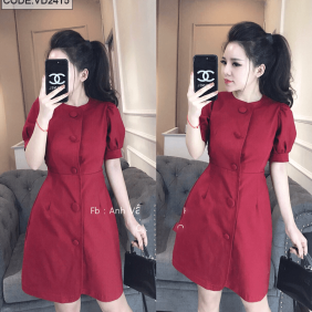 Đầm thun nút bọc to màu đỏ