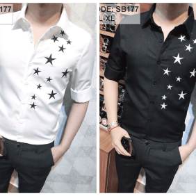 Sơ mi nam hàn quốc in 3 ngôi sao