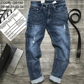 Quần jean nam cao cấp màu xanh rách nhẹ