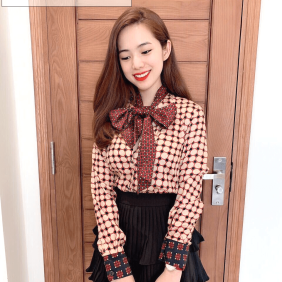 Áo sơ mi cài nút cột nơ voan lụa