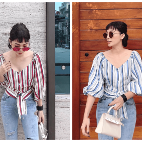 Sỉ áo sọc tay phồng cổ tim