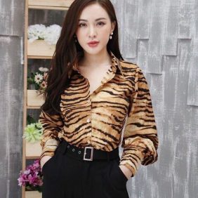 Xưởng sỉ sơ mi voan tay phồng họa tiết beo