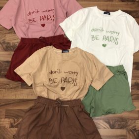 Set bộ quần đùi thêu trái tim