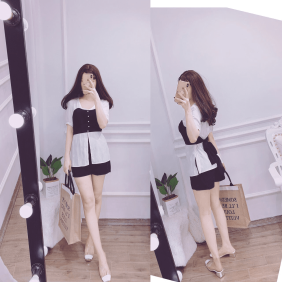 Set áo sơ mi trắng quần short đen