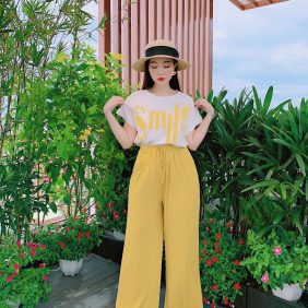 Đồ bộ ống rộng thun thái dẽo in chữ