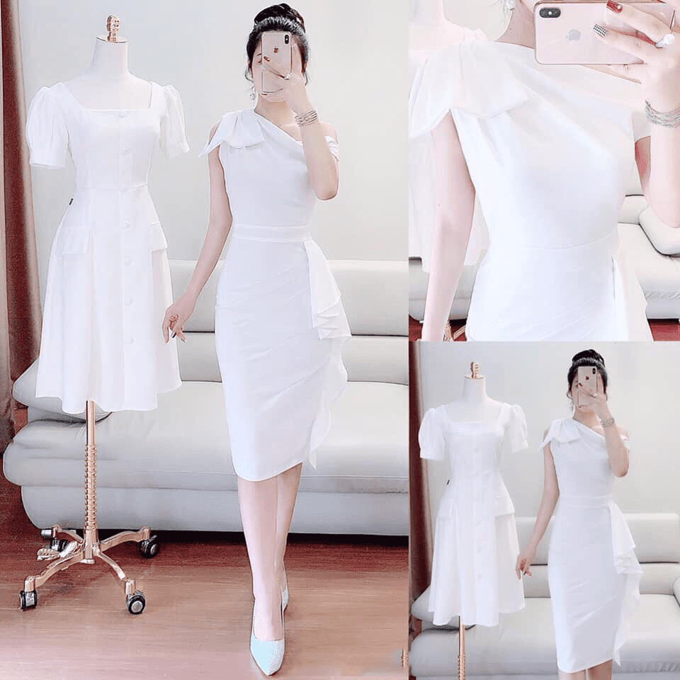 Váy Công Chúa Trễ Vai 2 Dây Vai Xếp Ly Vai Màu Trắng, Đầm Bánh Bèo Tiểu Thư Màu  Trắng | Shopee Việt Nam