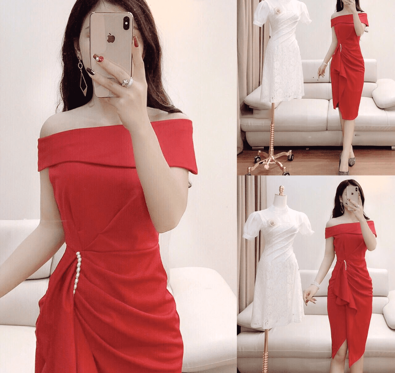 Váy suông cơ bản phối màu đỏ  Váy Đầm