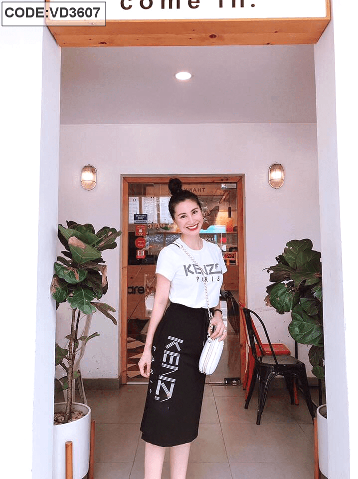 Set chân váy đen dài xẻ phối áo thun tay lỡ | Shopee Việt Nam
