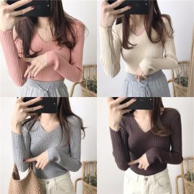 Áo len cổ tim tay dài giá sỉ