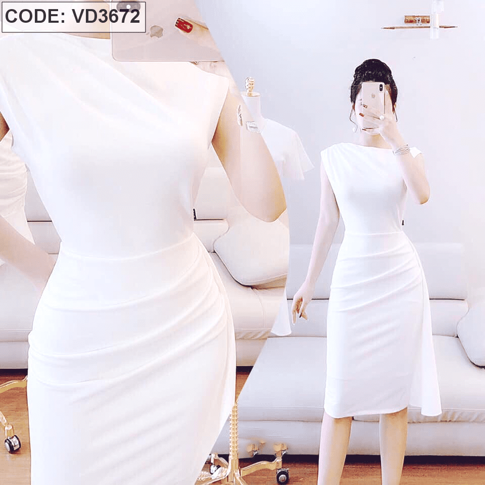Đầm ôm body trắng tay con hở lưng xẻ đùi - DN494 - AloraShop21