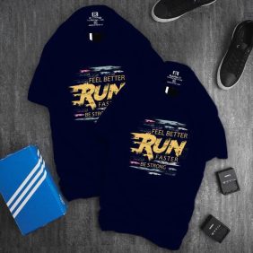 Áo thun nam cổ tròn xanh đen chữ Run giá sỉ