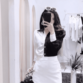 Áo sơ mi vải phi lụa phối 2 màu giá sỉ