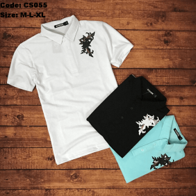 Áo thun nam cá sấu in body in hoa vai