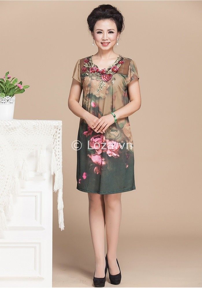 Giảm giá Váy Đầm Trung Niên Nữ Cho Mẹ Họa Tiết Dáng Dài V04 - Áo đầm kiểu  thời trang mùa hè, mùa thu, mùa xuân cho bà, cho người lớn tuổi