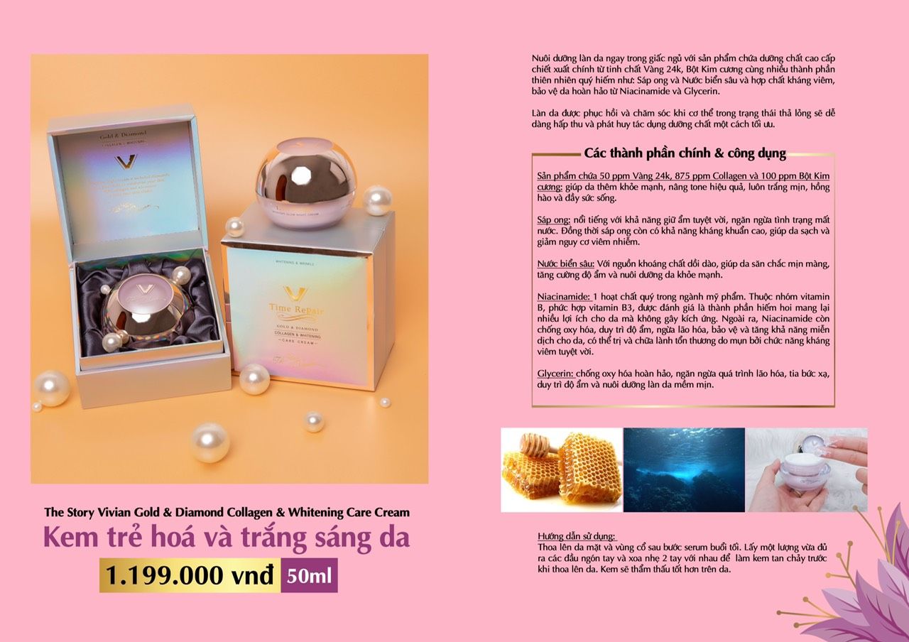 Kem trẻ hóa và trắng sáng da Collagen & Whitening The Story Vivian chính hãng