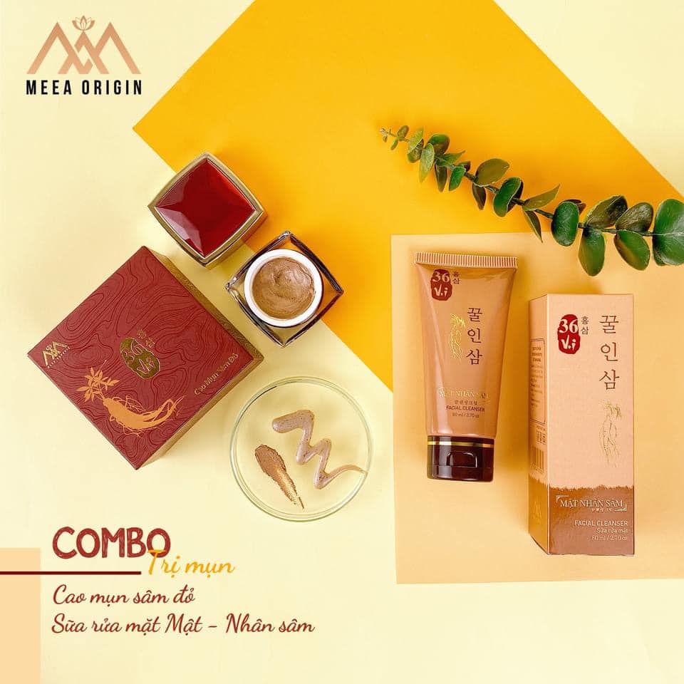 Combo sữa rữa mặt mật nhân sâm và cao sâm mụn 36 vị