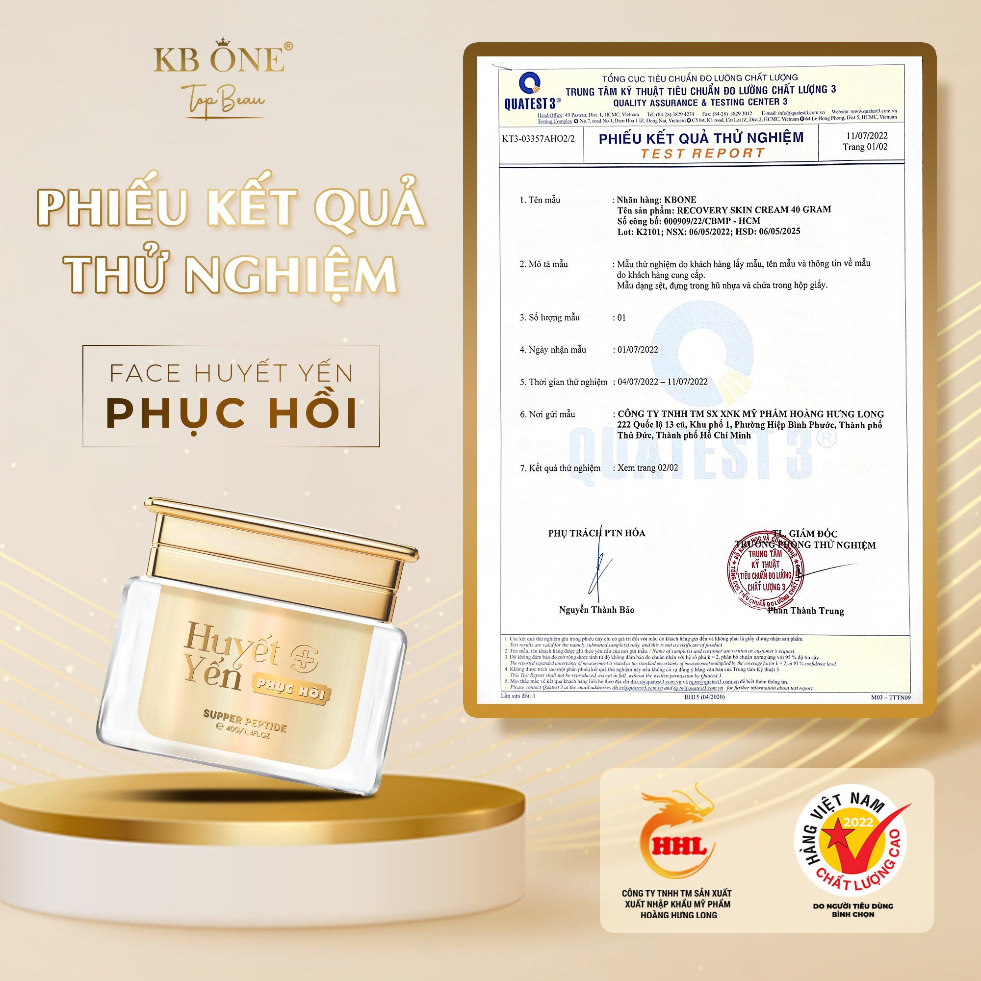 Phục hồi da nhiễm corticoid bằng kem dưỡng huyết yến phục hồi KB ONE