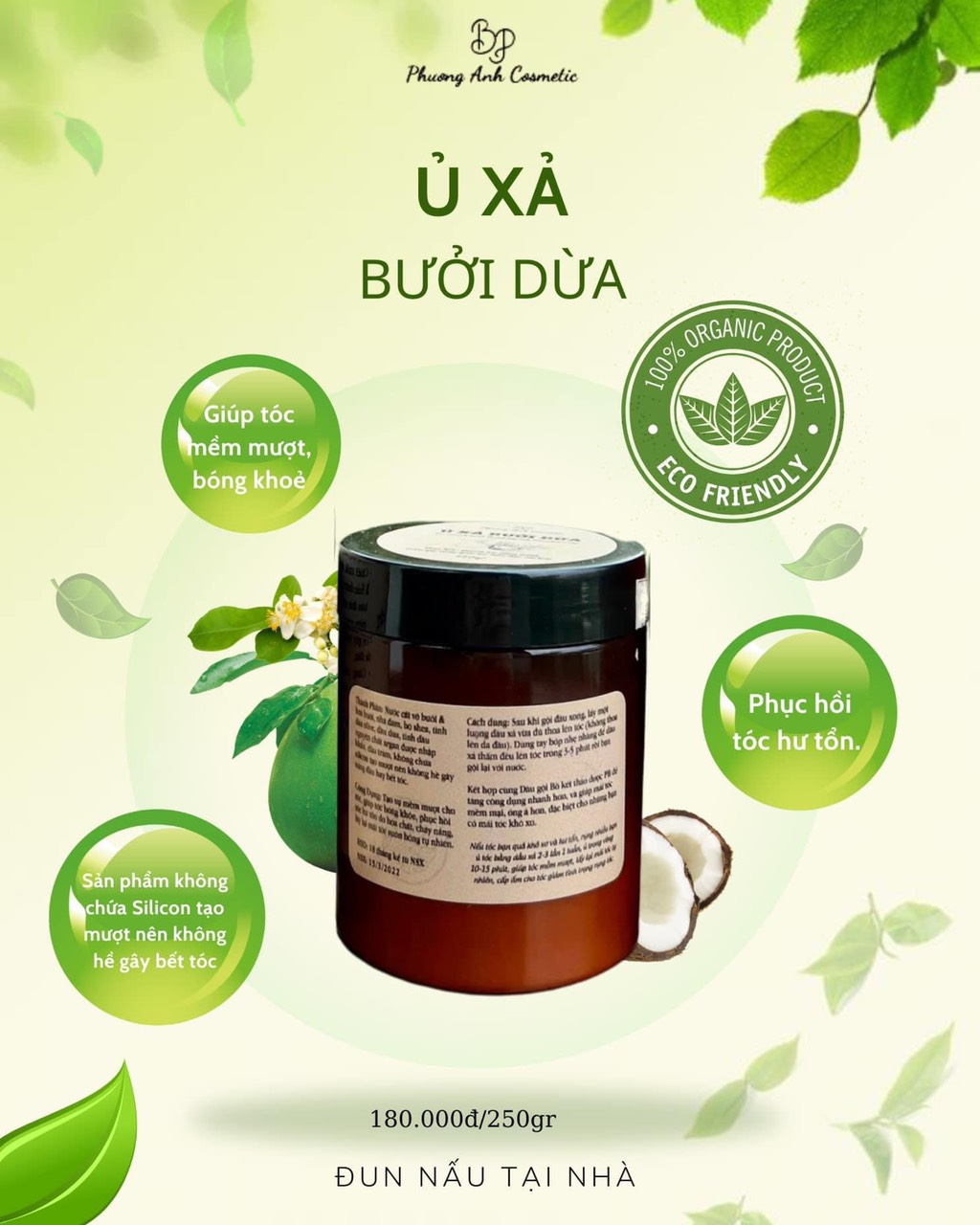 Combo Dầu Gội Cốt Bồ Kế Dầu Xả Bưởi Dừa BP Phương Anh Cosmetic