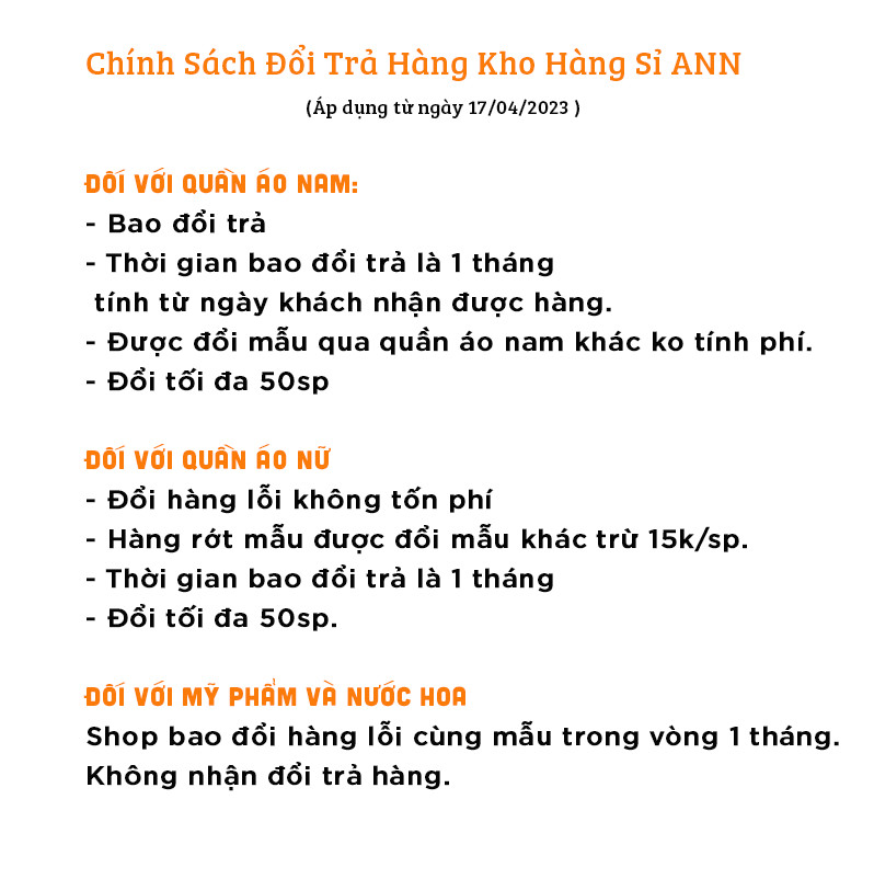Chính Sách Đổi Trả Hàng Kho Hàng Sỉ ANN