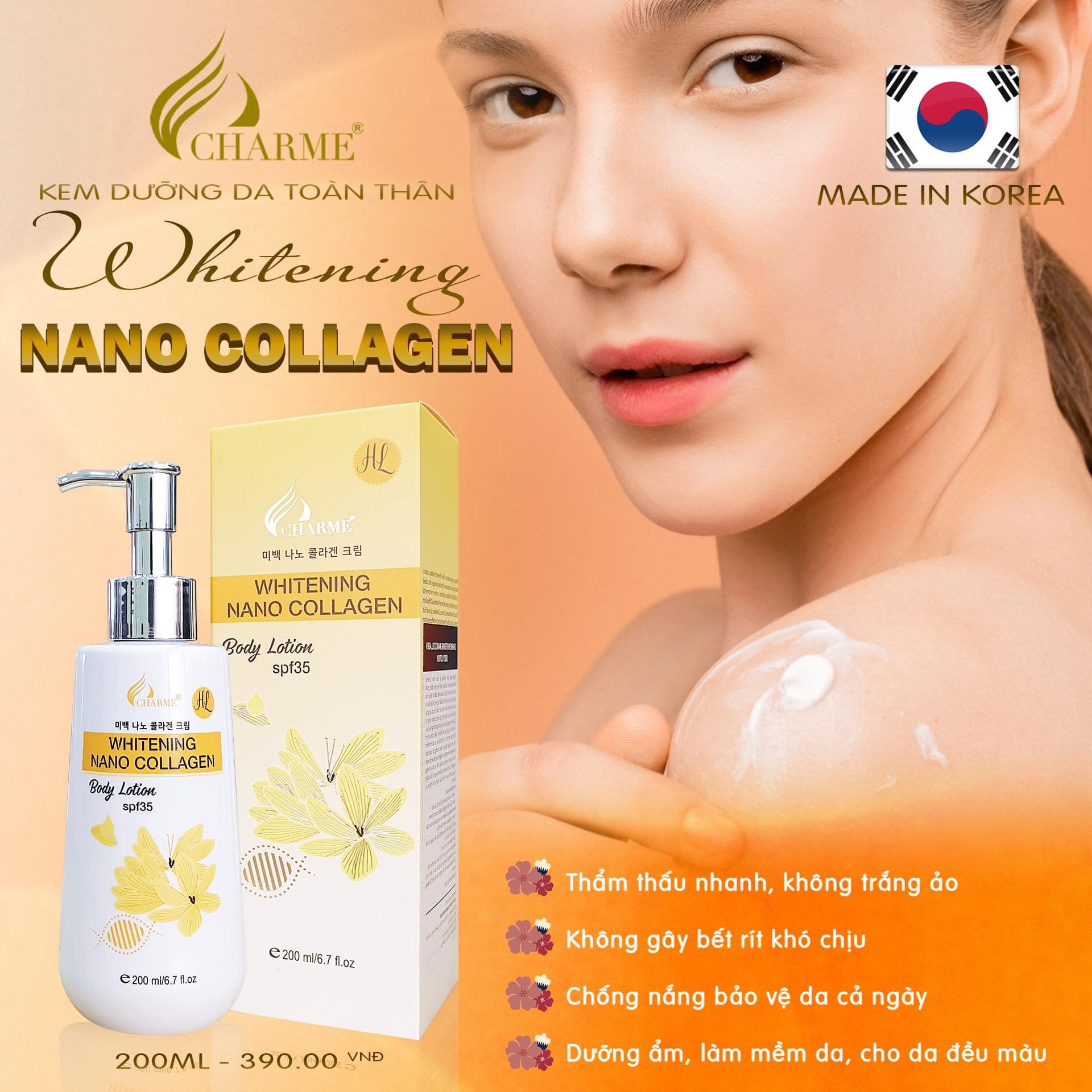 Kem dưỡng da toàn thân Charme Whitening Nano Collagen giúp làn da đẹp chuẩn hàn