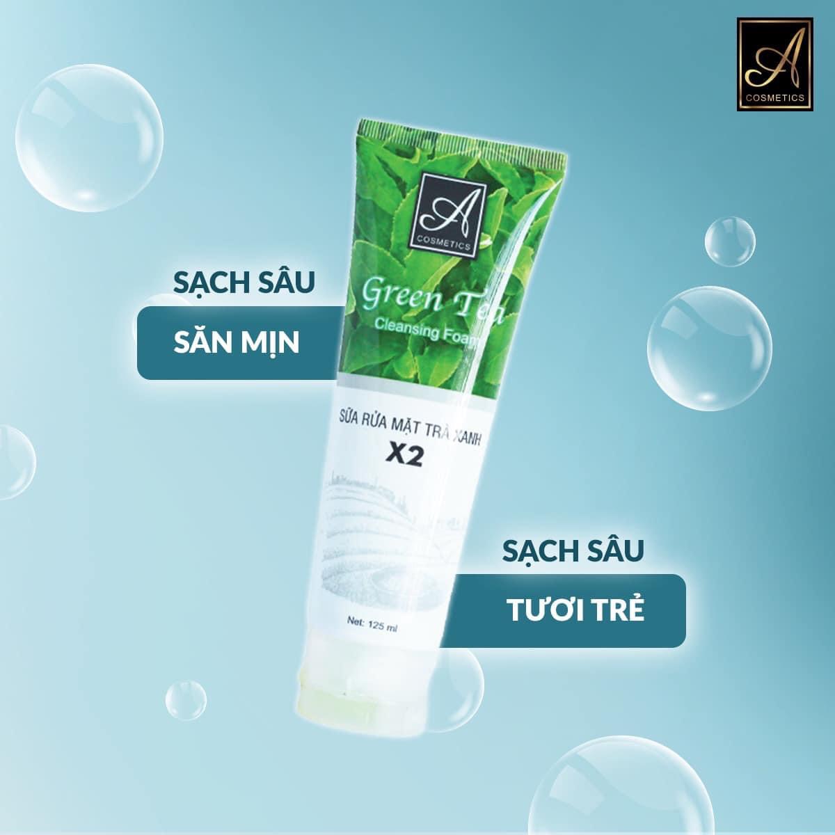 Sữa rửa mặt nhà Acosmetics làm da sạch thông thoáng hấp thụ kem dưỡng tốt hơn và trà xanh giúp trị mụn và ngăn ngừa mụn tốt