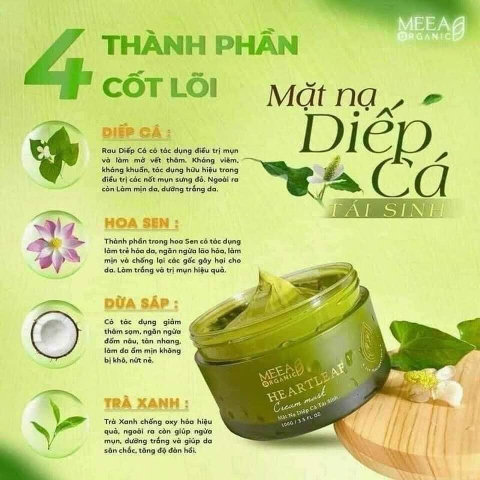 Mặt Nạ Diếp Cá Meea Organic Mask Diếp Cá Tái Sinh Dưỡng Trắng Da Mờ Thâm Se Khít Lỗ Chân Lông