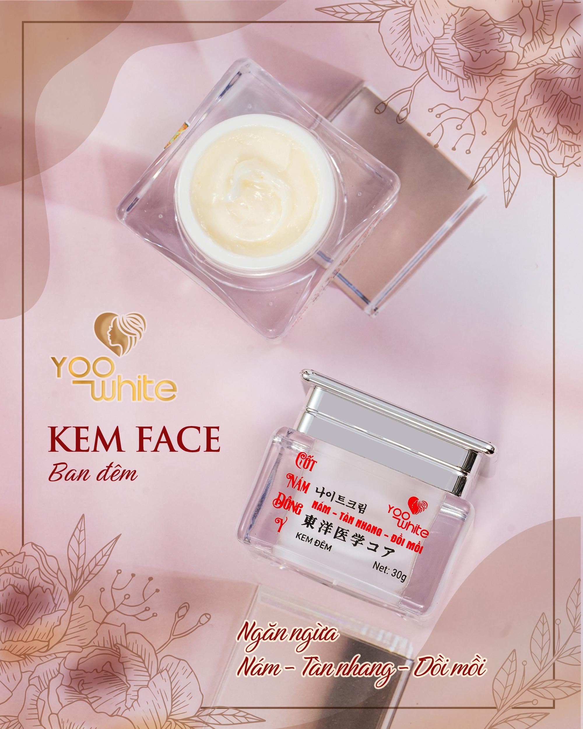 BỘ ĐÔI KEM FACE YOO WHITE   DIỆT NÁM  DƯỠNG TRẮNG DA HIỆU QUẢ