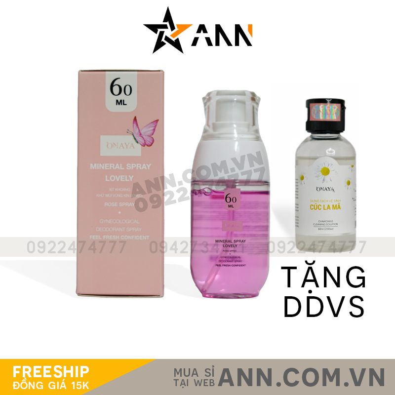 Xịt Khoáng Khử Mùi Vùng Kín Onaya Minaral Spray Lovely điểm cho sự the mát thơm sạch cô bé