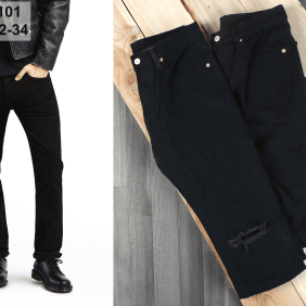 Quần jeans đen ống suông cá tính