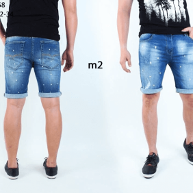Quần short jean nam vnxk chấm bi