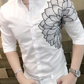 Áo sơ mi nam Hàn Quốc giá sỉ in hoa cao cấp