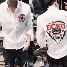 Sơ mi nam hàn quốc tay dài in logo tam giác ngược