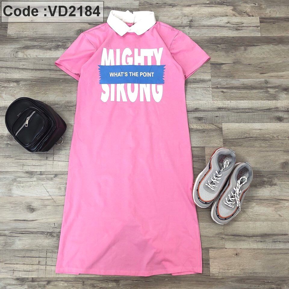 Đầm thun cotton form suông cổ bẻ