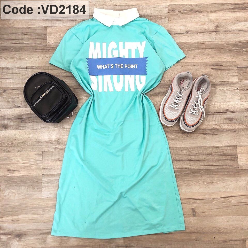 Đầm thun cotton form suông cổ bẻ