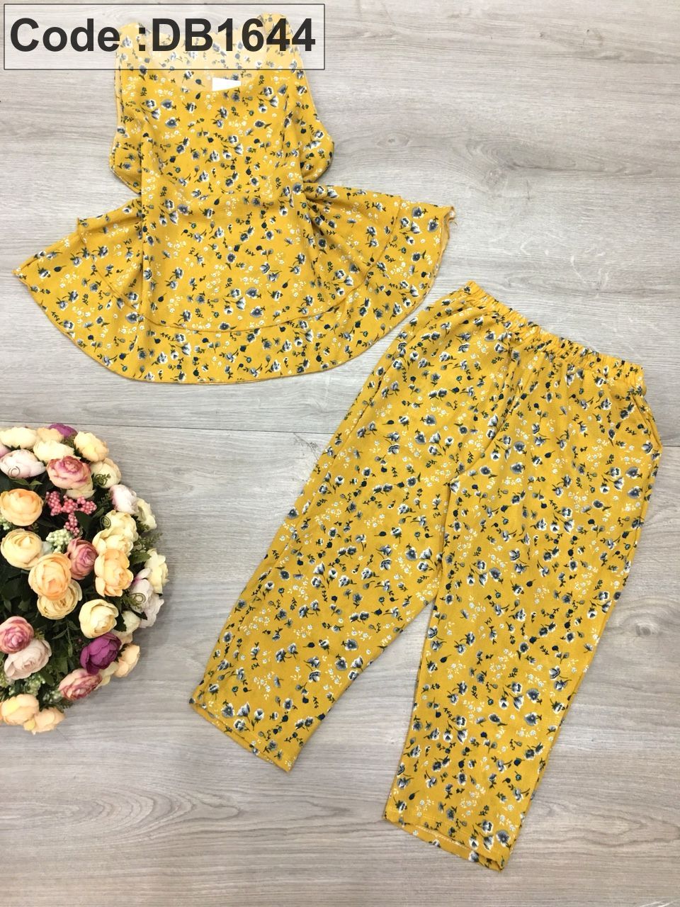 Set nữ lỡ voan cát in hoa áo 2 tầng