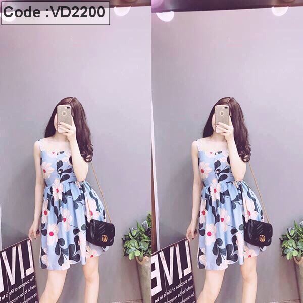 Váy đầm 2 dây xẹt lạnh in hoa to