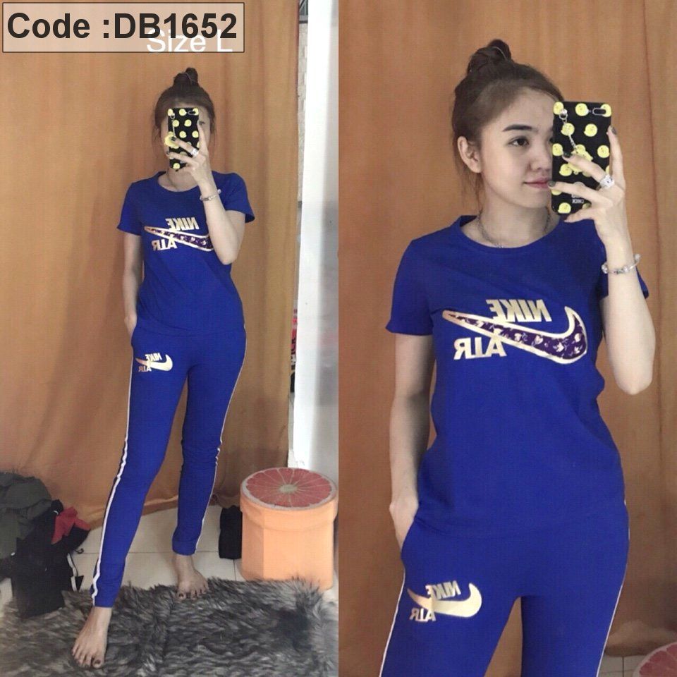 Đồ bộ quần dài áo thêu logo thể thao