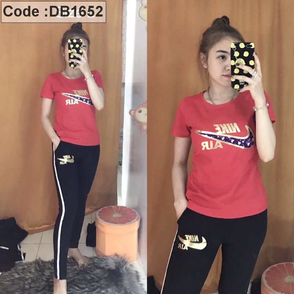 Đồ bộ quần dài áo thêu logo thể thao