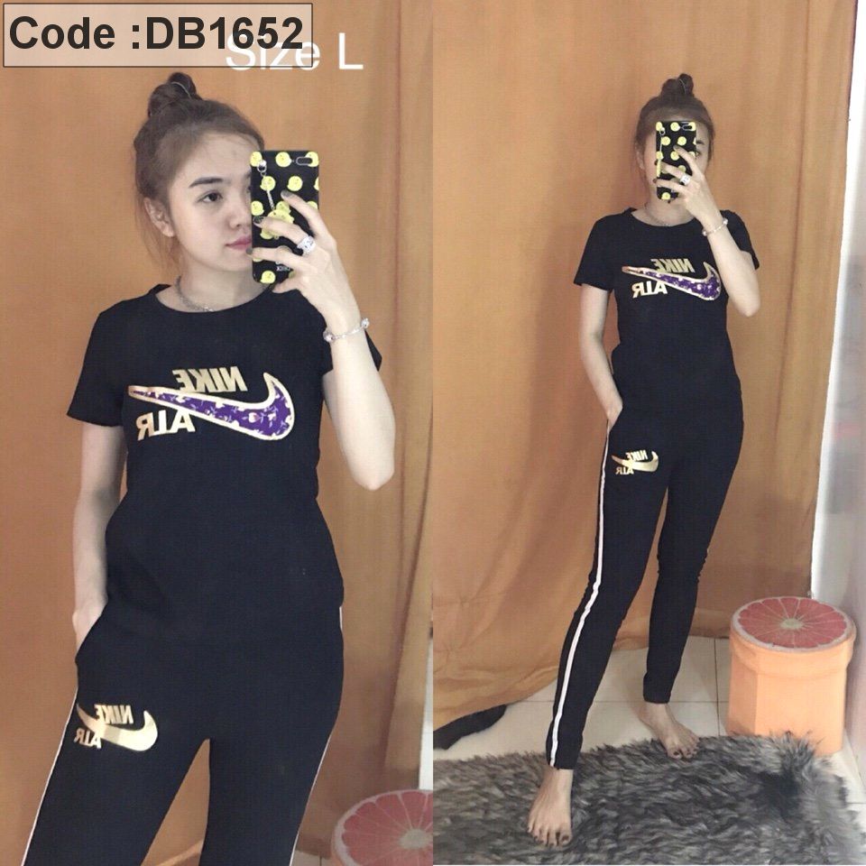 Đồ bộ quần dài áo thêu logo thể thao